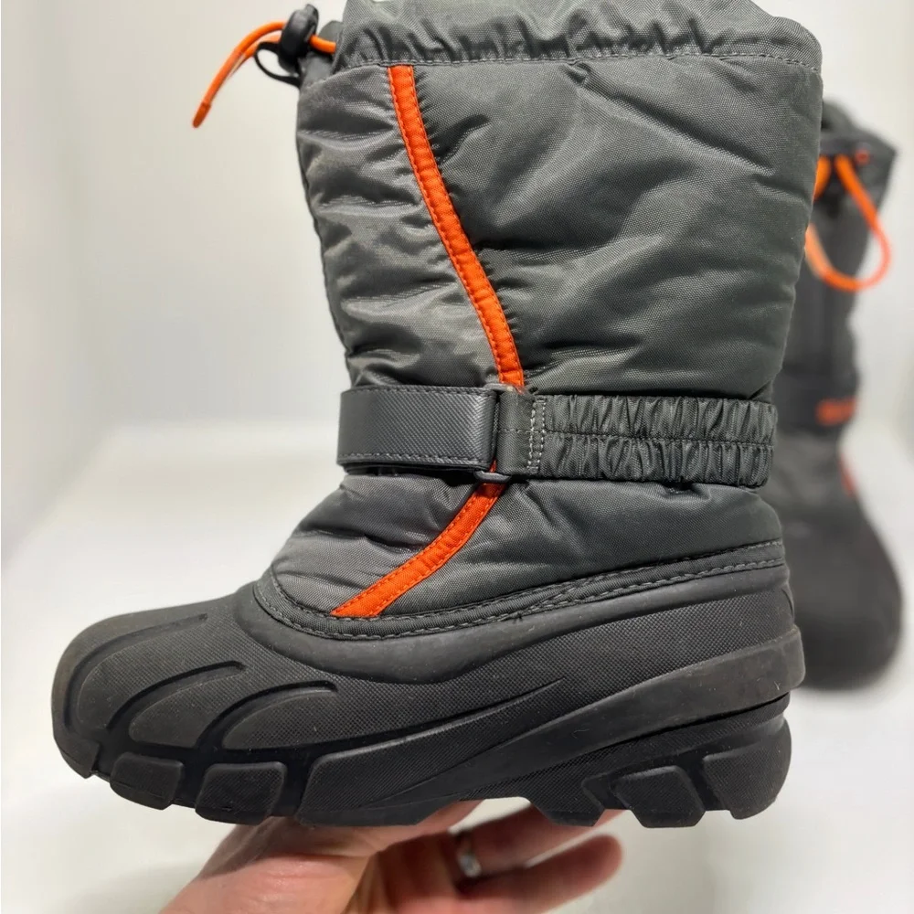 Sorel Kids Youth Size 3 Winter Snow Boots Gray Orange Waterproof Insulated